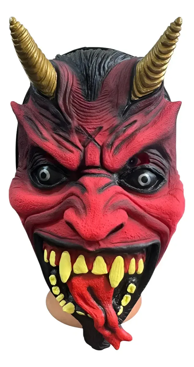 Fantasia Mascara Diabo Vermelho C/ Lingua Pra Fora E Chifres Vermelho