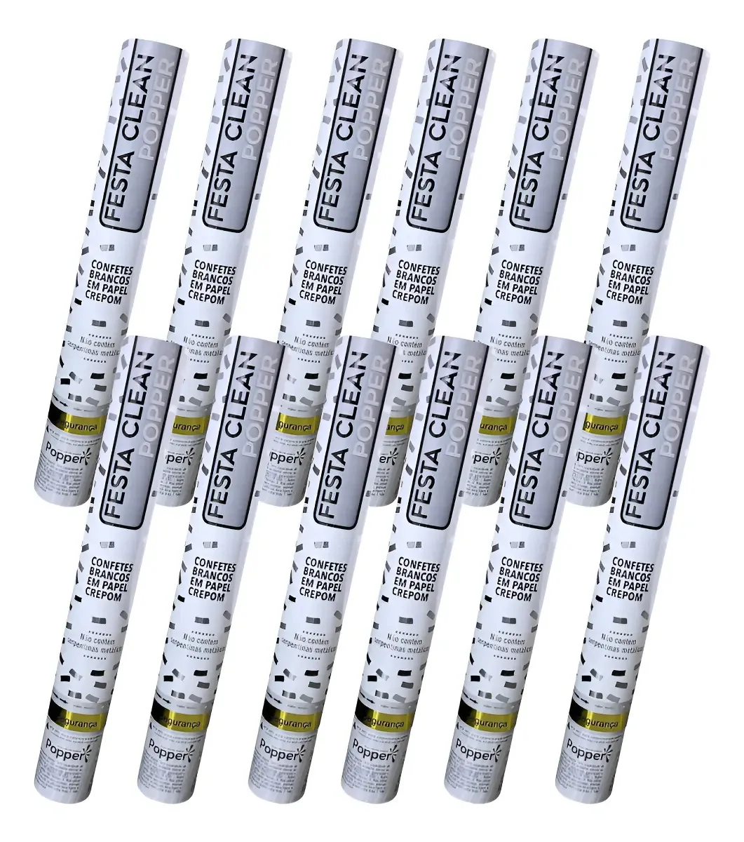 Kit 12 Lança Estoura Confetes Cor Branco Popper