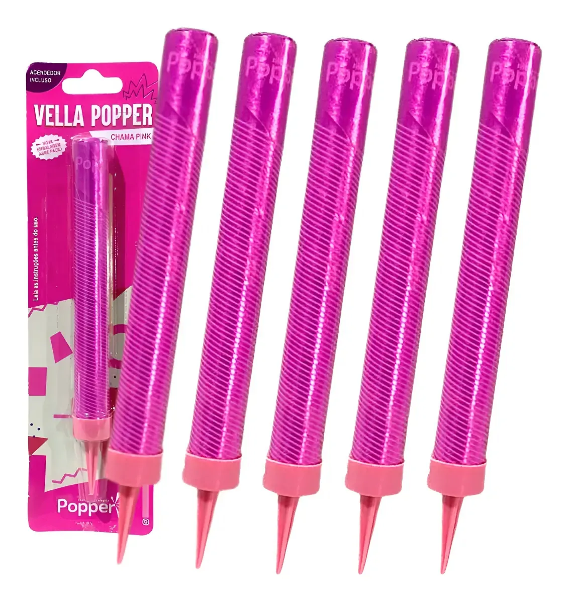 Kit 5 Velas Vulcão Foguetinho Fontana Pink Popper
