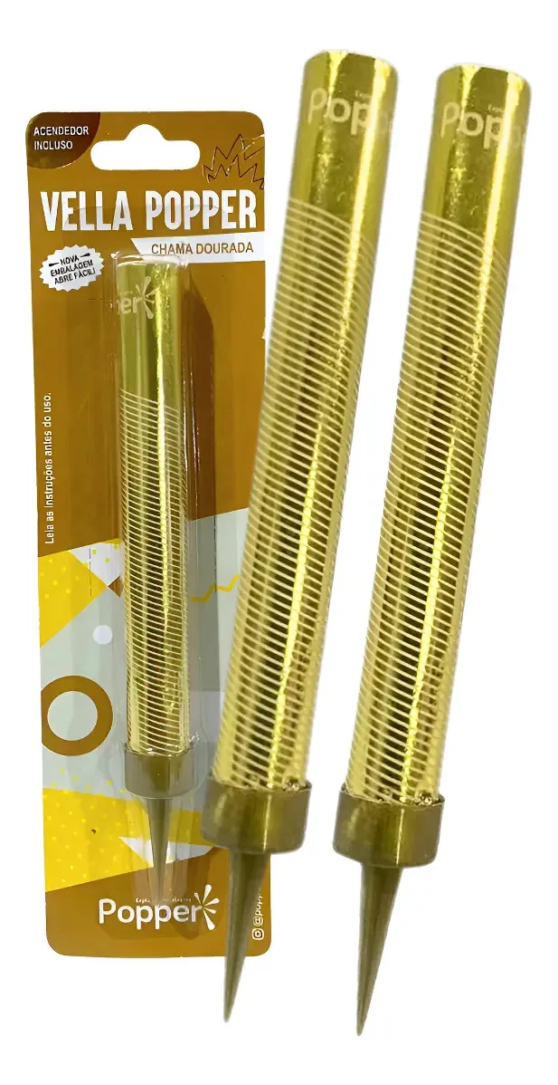 Kit 2 Velas Vulcão Foguetinho Dourada Popper