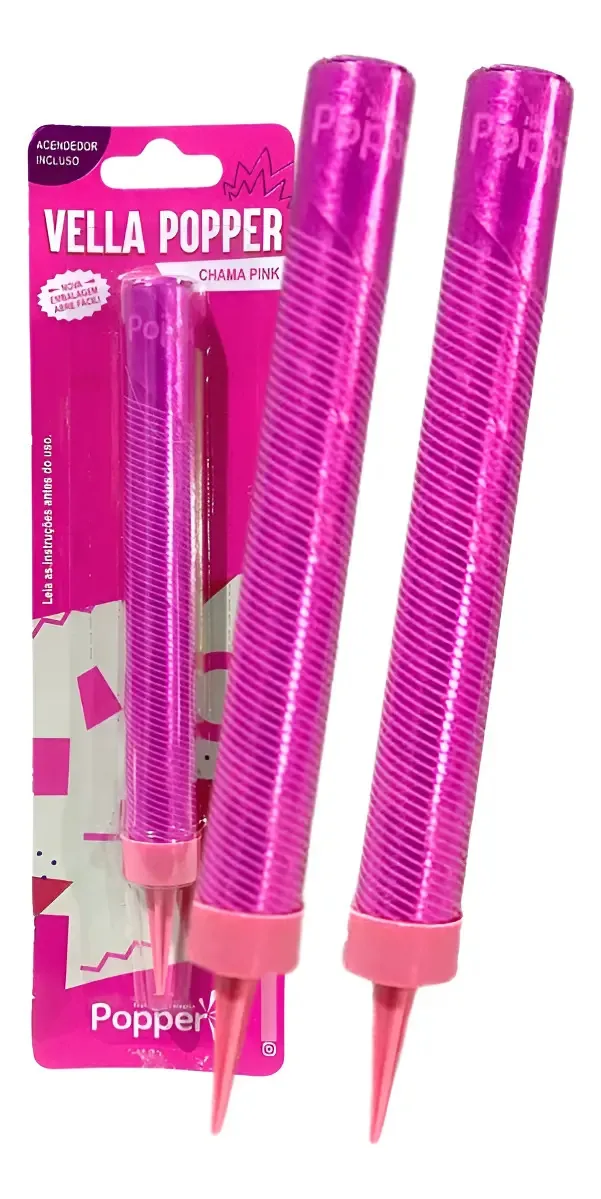 Kit 2 Velas Vulcão Foguetinho Fontana Pink Popper