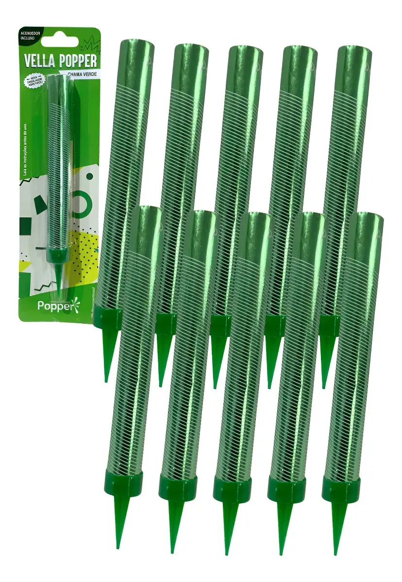 Kit 10 Velas Vulcão Foguetinho Fontana Verde Popper