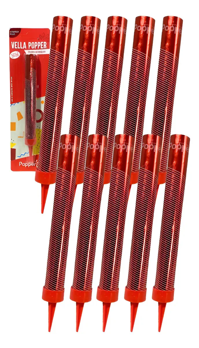 Kit 10 Velas Vulcão Foguetinho Fontana Vermelha Popper