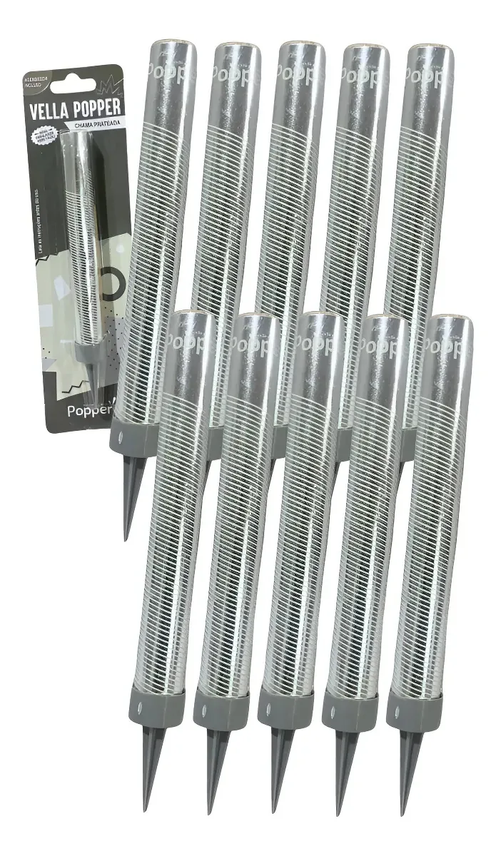 Kit 10 Velas Vulcão Foguetinho Prata Popper
