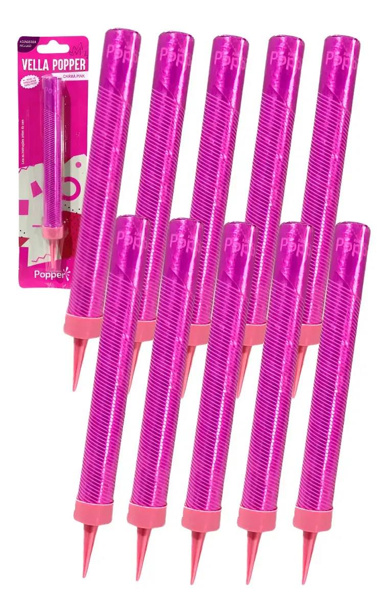 Kit 10 Velas Vulcão Foguetinho Fontana Pink Popper