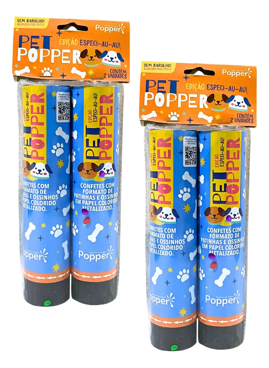 4 Lança Estoura Confete Pet Patinha E Ossinho Popper