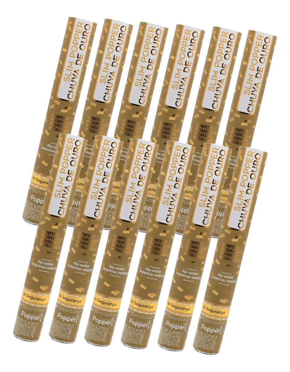 12 Lança Estoura Confete Chuva De Ouro Dourado Popper