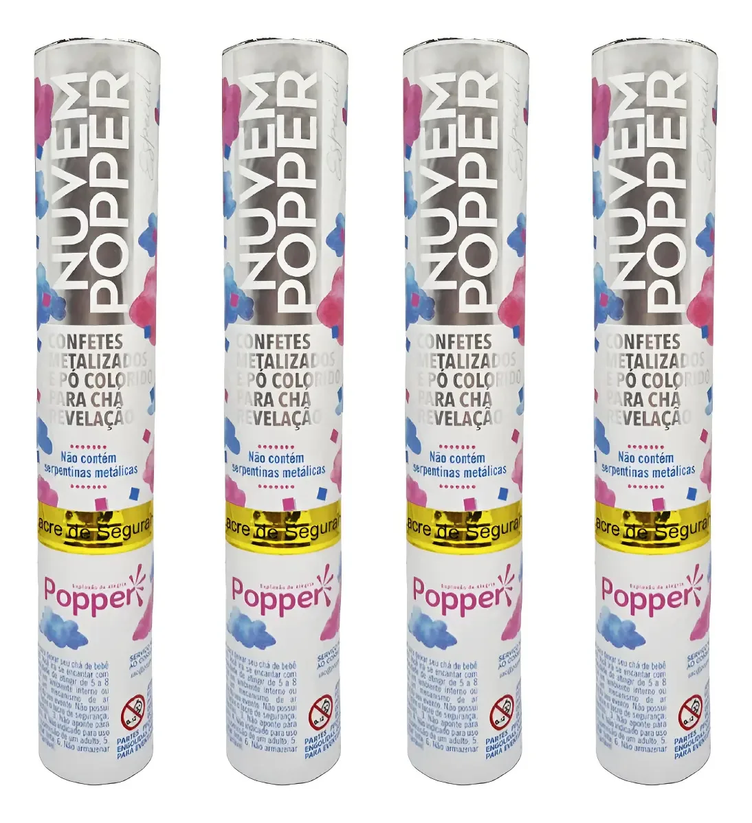 4 Lança Estoura Confete + Nuvem Revelação Rosa Menina Popper