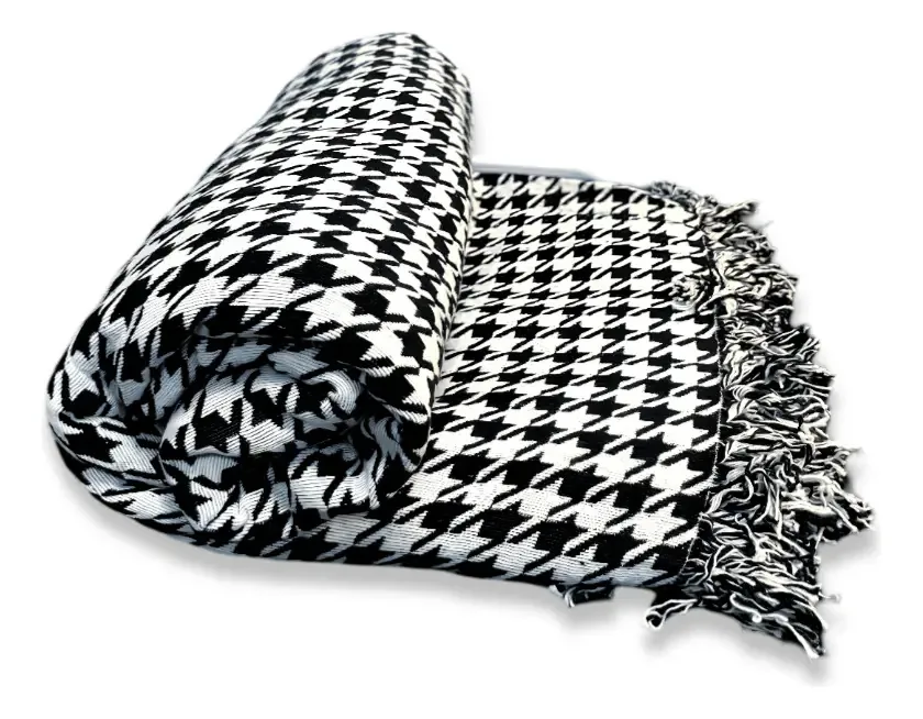 Manta Sofá Rustic 3 Lugares Pied Poule Preto 1,40m X 2,00m