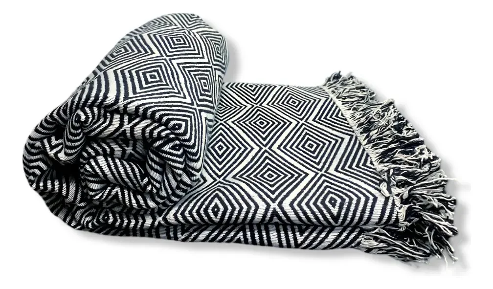 Manta Sofá Rustic 3 Lugares Geométrico Preto 1,40m X 2,00m