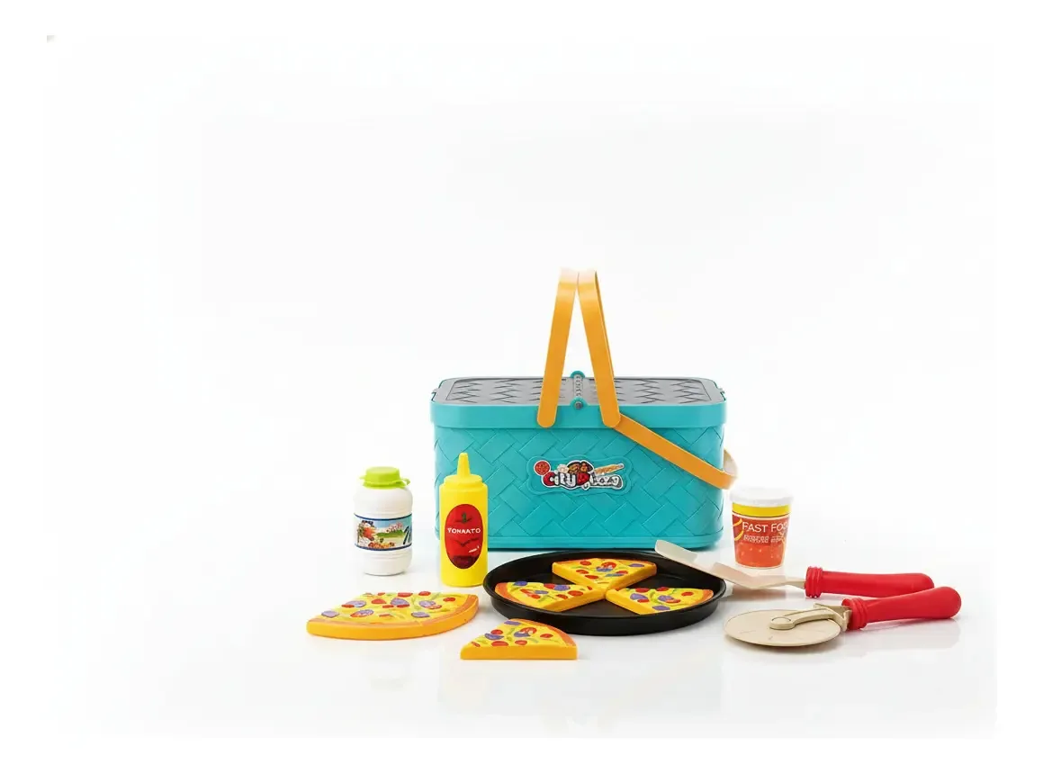 Conjunto de Brinquedo Comida Piquenique Cesta Pizza Acessórios