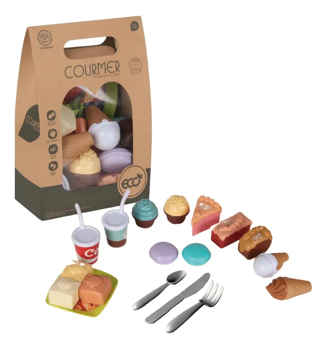 Conjunto de confeitaria ecológico para crianças, sobremesas e copos