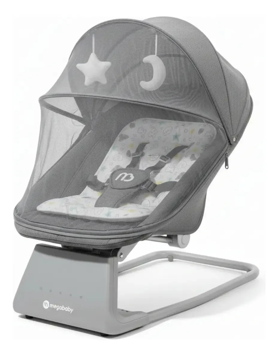 Cadeira de balanço elétrica Megababy com mosquiteiro e controle remoto Cadeira de balanço cinza
