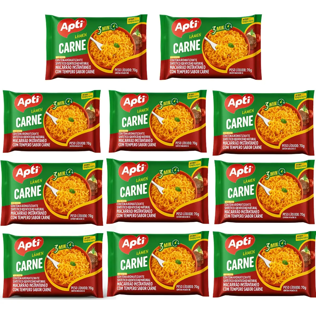 Kit 10 Macarrao Instantaneo Miojo Apt Pacote 70g Sabor Carne