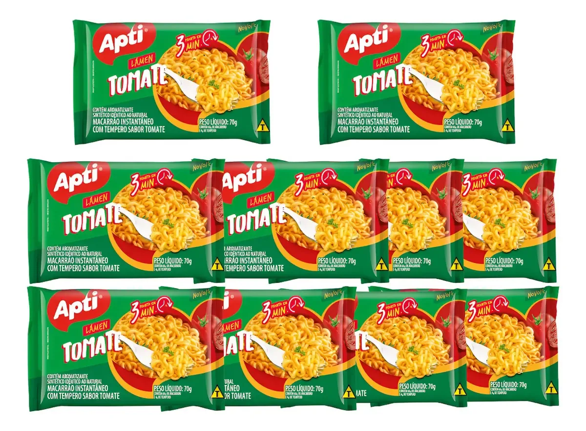 Kit 10 Miojo Macarrão Instantaneo Lamén Tomate Pacote 70g
