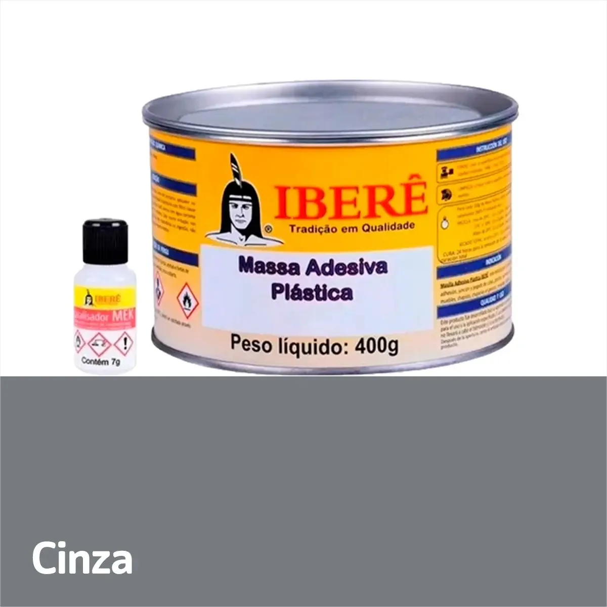 Massa Adesiva Plástica Ibere 400g Com Catalisador CINZA