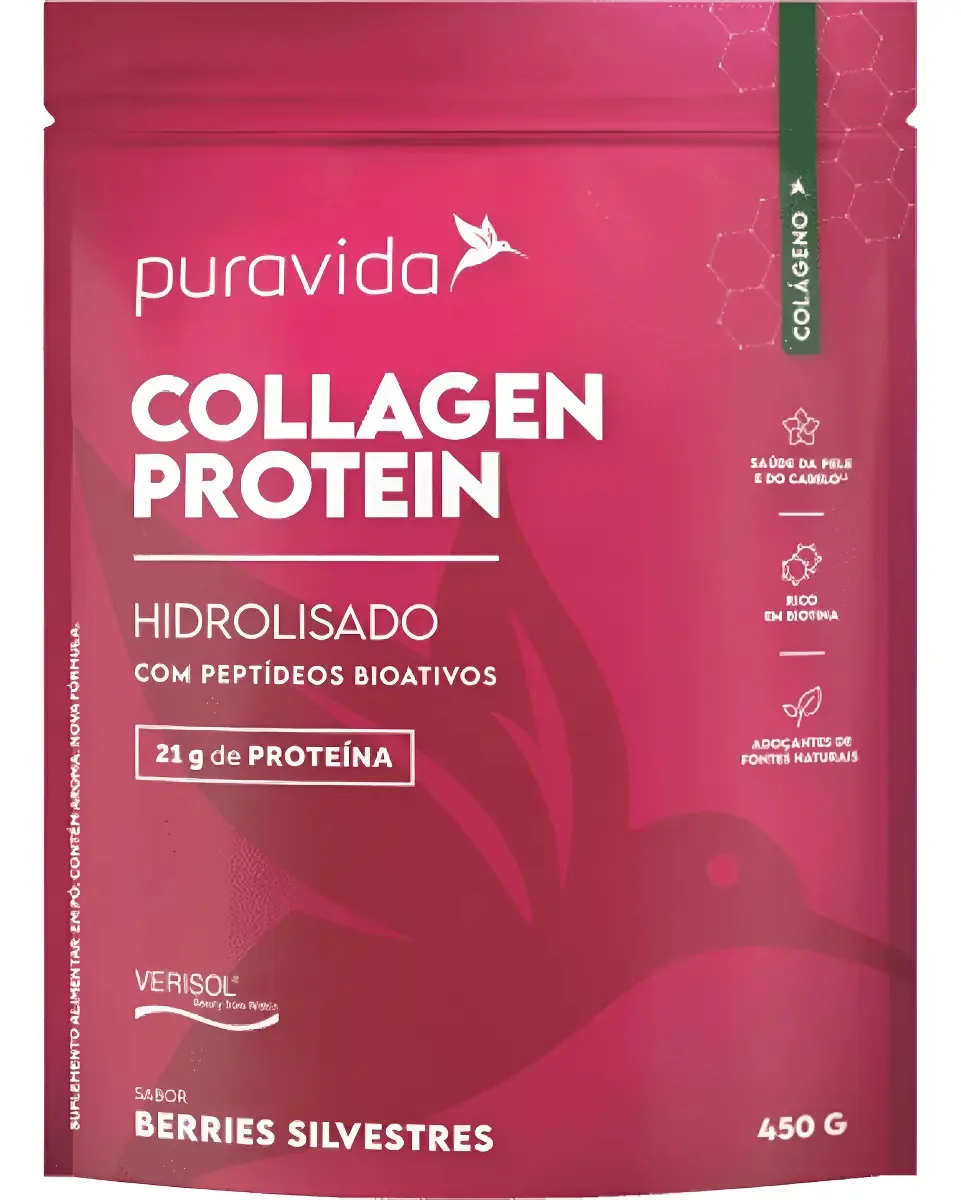 Colageno Protein Frutas Silvestres 450g - Puravida Frutas Vermelhas Frutas Vermelhas