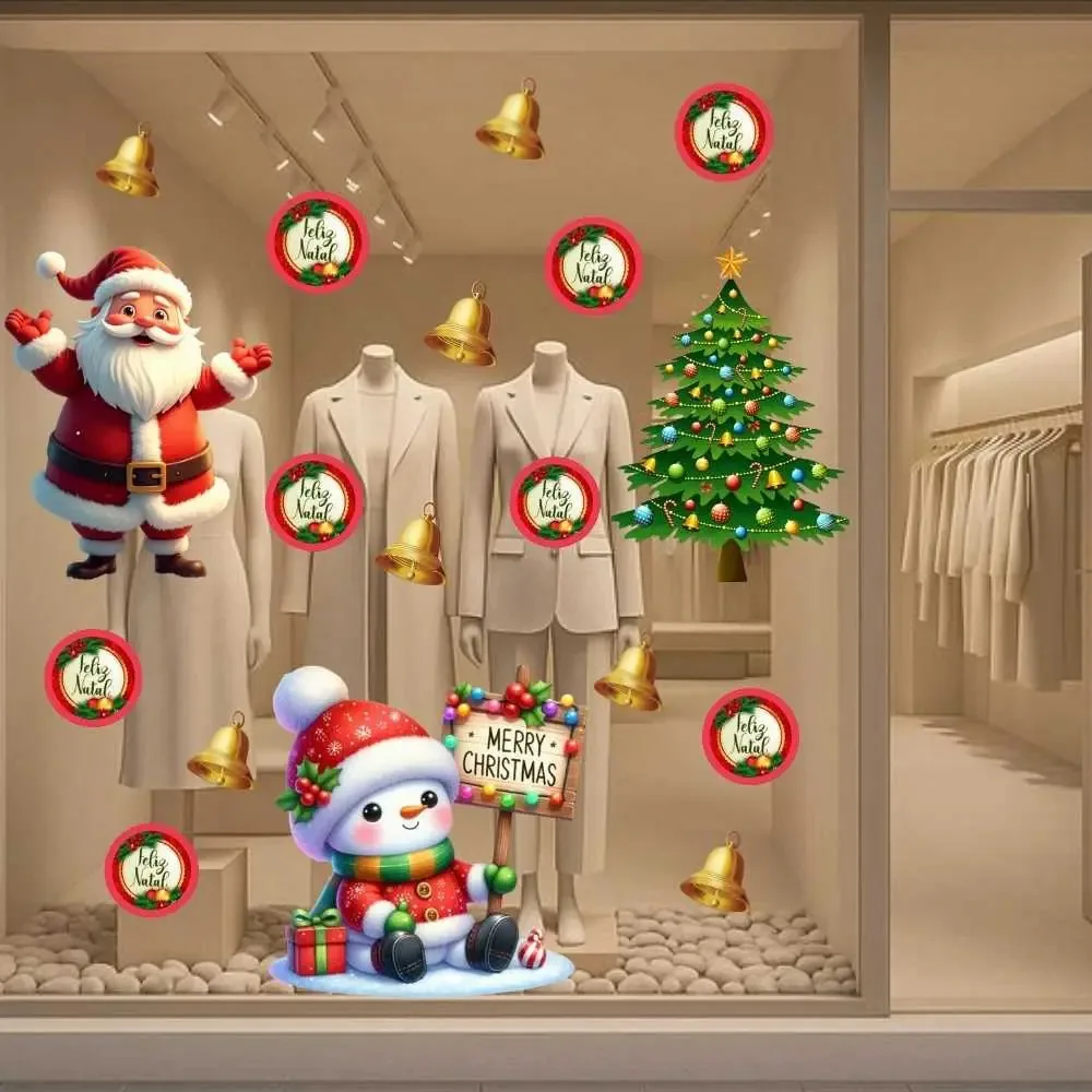 Kit Adesivos Decorativos de Natal Para Vitrine e Vidros, Com 15 Peças Vermelhas