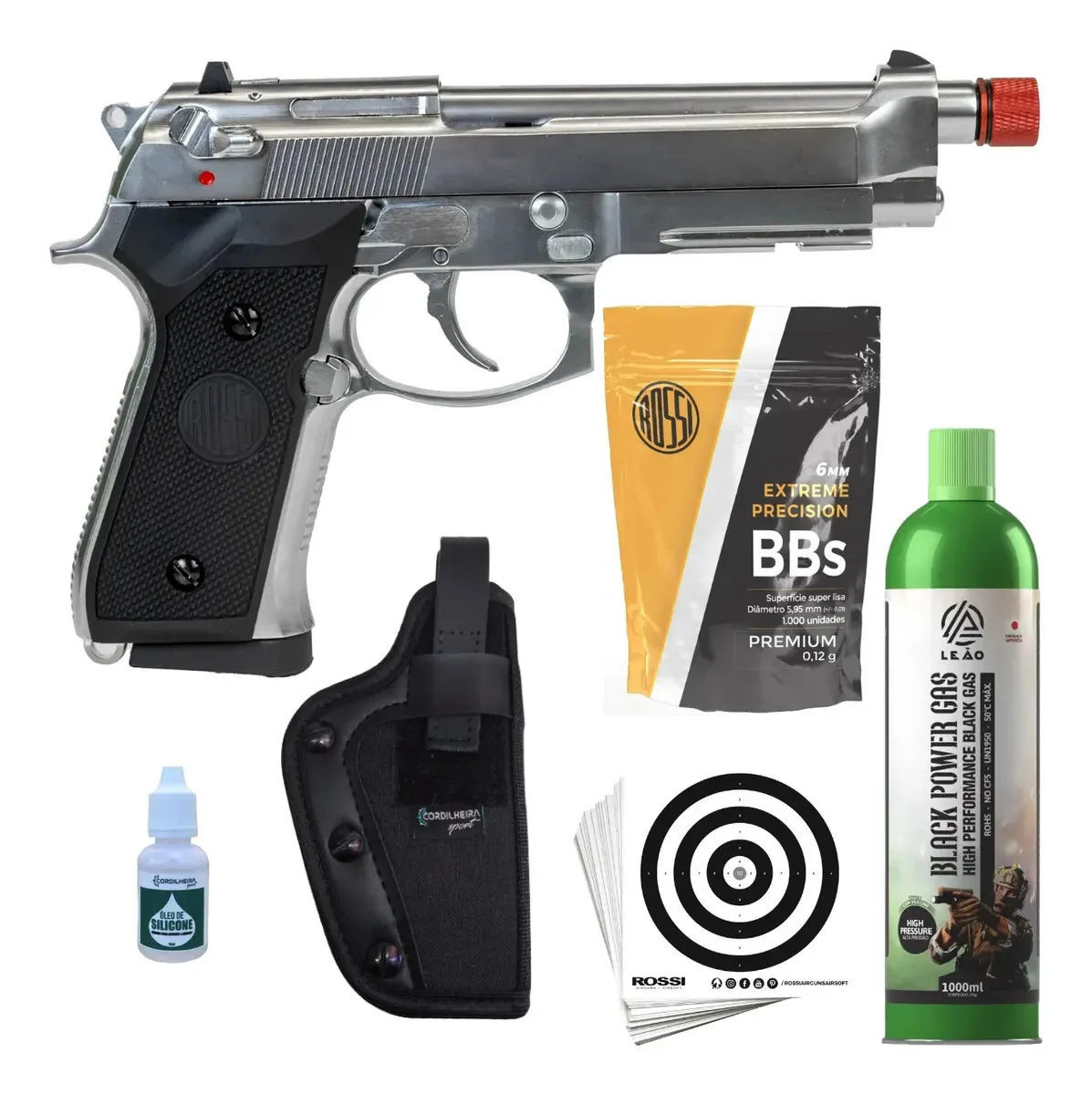 Airsoft Rossi Blowback M92 Silver Gbb 6mm Greengás Prateado 6 Mm