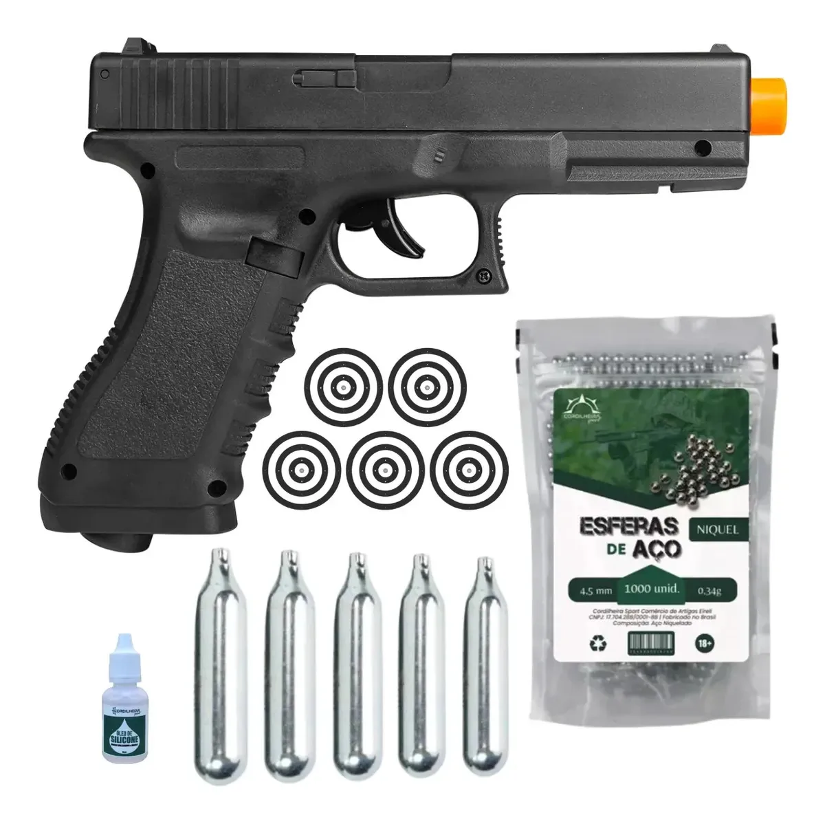 Airgun Pistola Pressão G17 Co2 4.5mm Preto + 1.000 Esferas