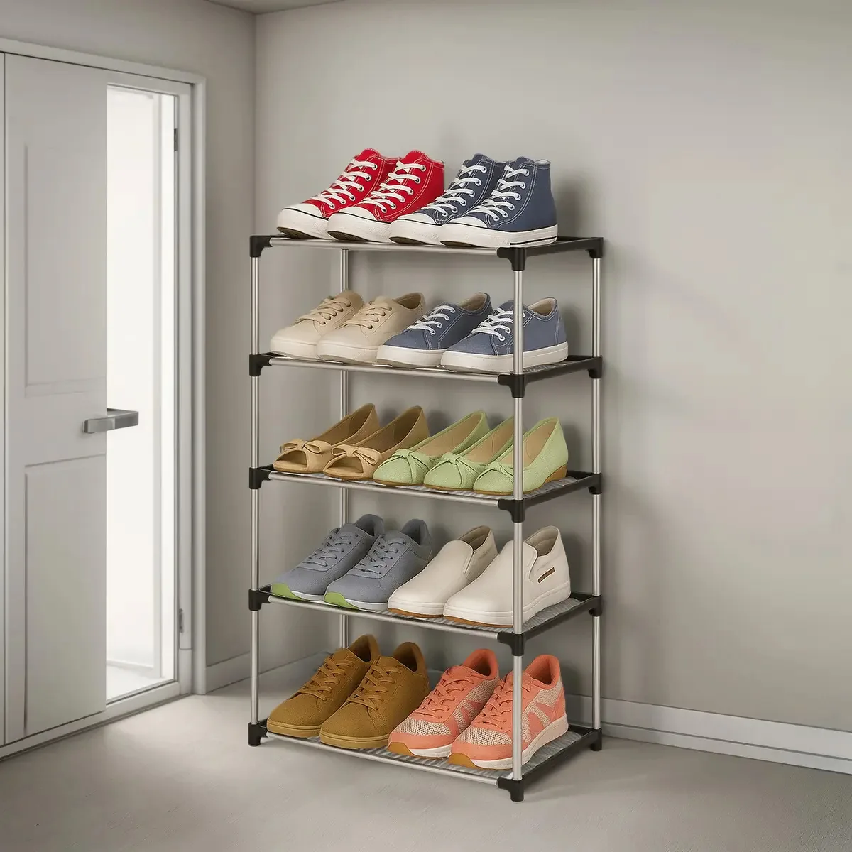 Sapateira Organizador De Sapatos Calçados 5 Níveis Vertical Cor Preto