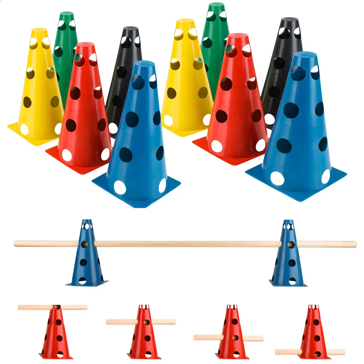 Kit Treino Funcional 10 Cones Esportivos Furado 5 Barreiras