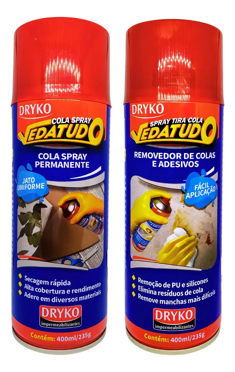 Kit Cola Spray Permanente e Removedor Tira Cola 400ml Dryko