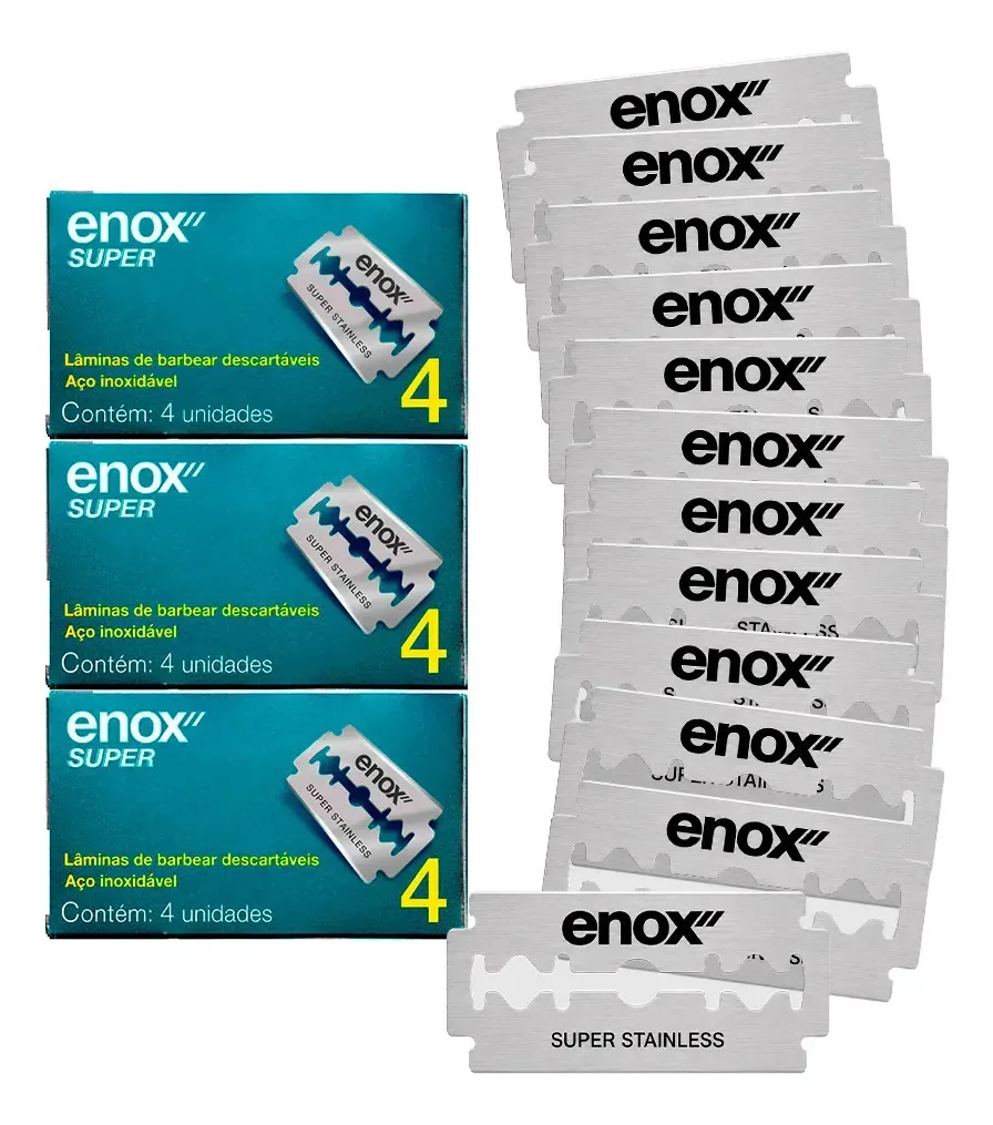 Kit 12 Lâminas De Barbear Aço Barbeador Navalha Super Enox