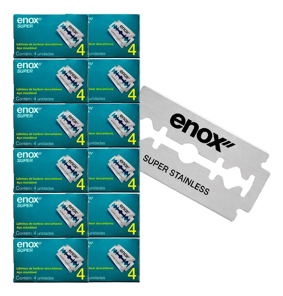 Kit 48 Lâminas De Barbear Aço Barbeador Navalha Super Enox