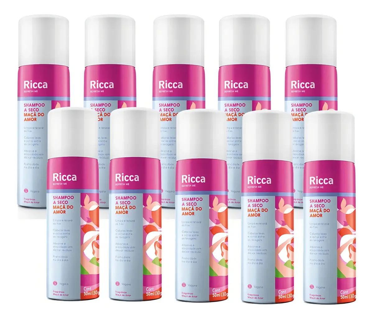 Kit 10 Shampoos A Seco Maçã Do Amor 50ml Antioleosidade Ricca