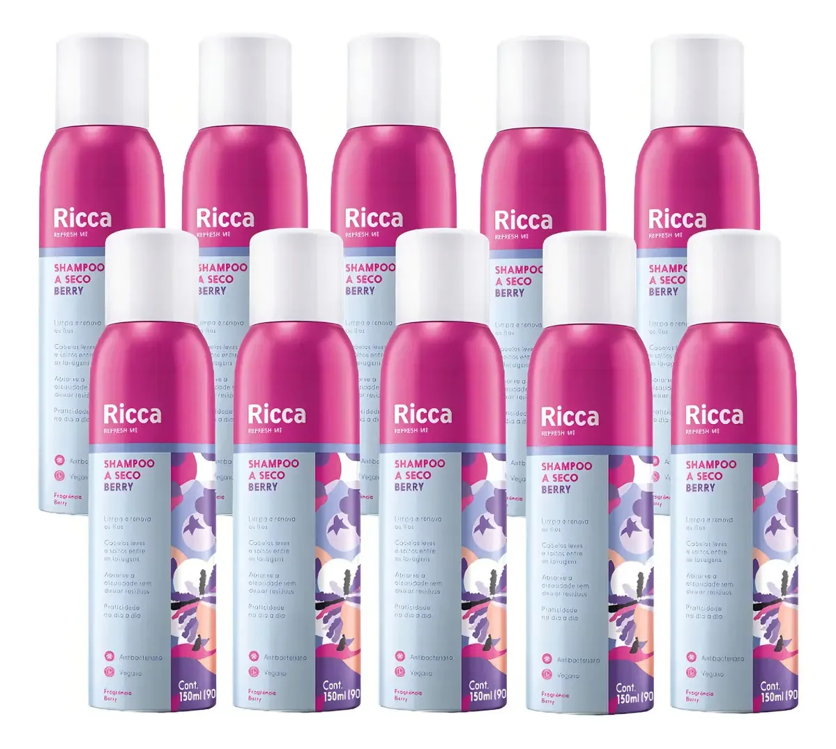 Kit 10 Shampoos A Seco Berries Antioleosidade Ricca 150ml