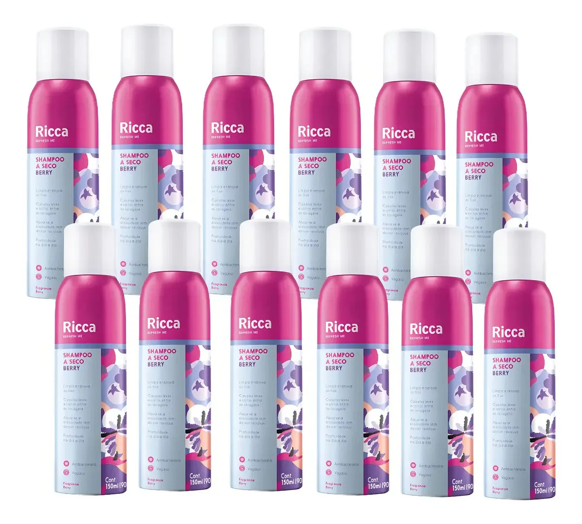 Kit 12 Shampoos A Seco Berries Antioleosidade Ricca 150ml