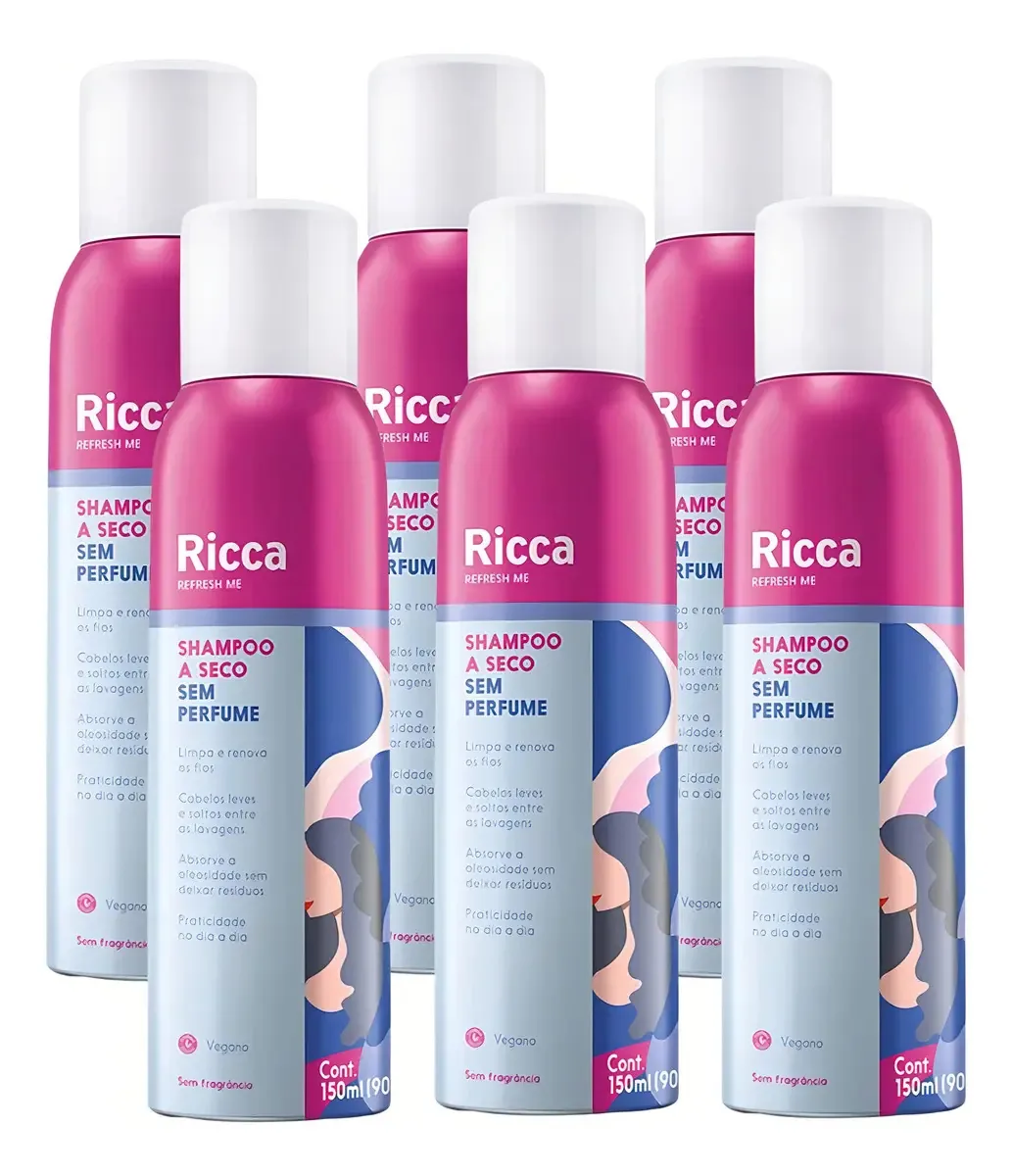 Kit 6 Shampoos A Seco Neutro Antioleosidade Ricca 150ml