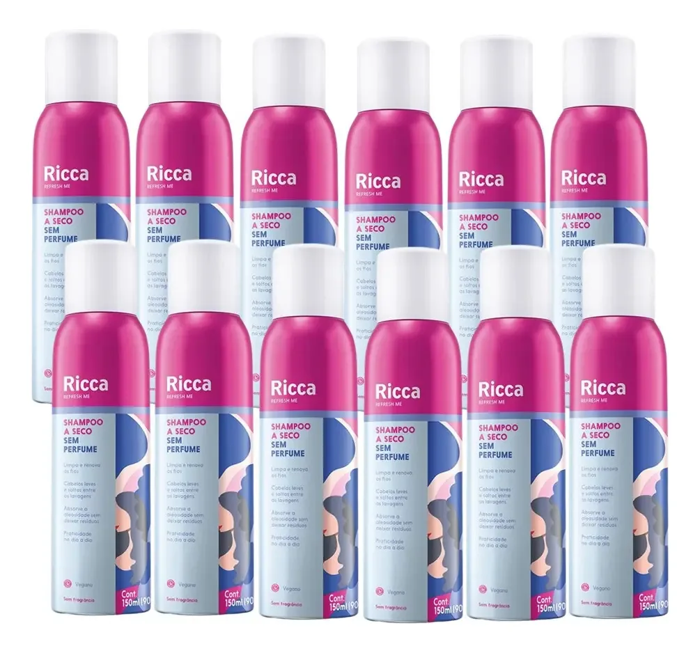 Kit 12 Shampoos A Seco Neutro Antioleosidade Ricca 150ml