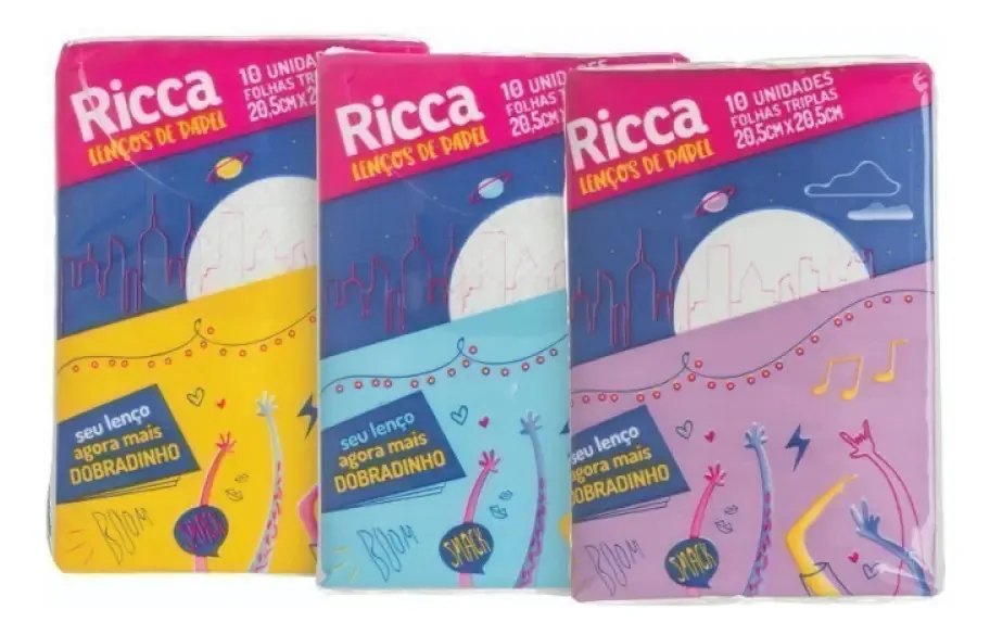 Kit 3 Lenços De Papel Mini Ricca 10 Unidades Limpeza Geral