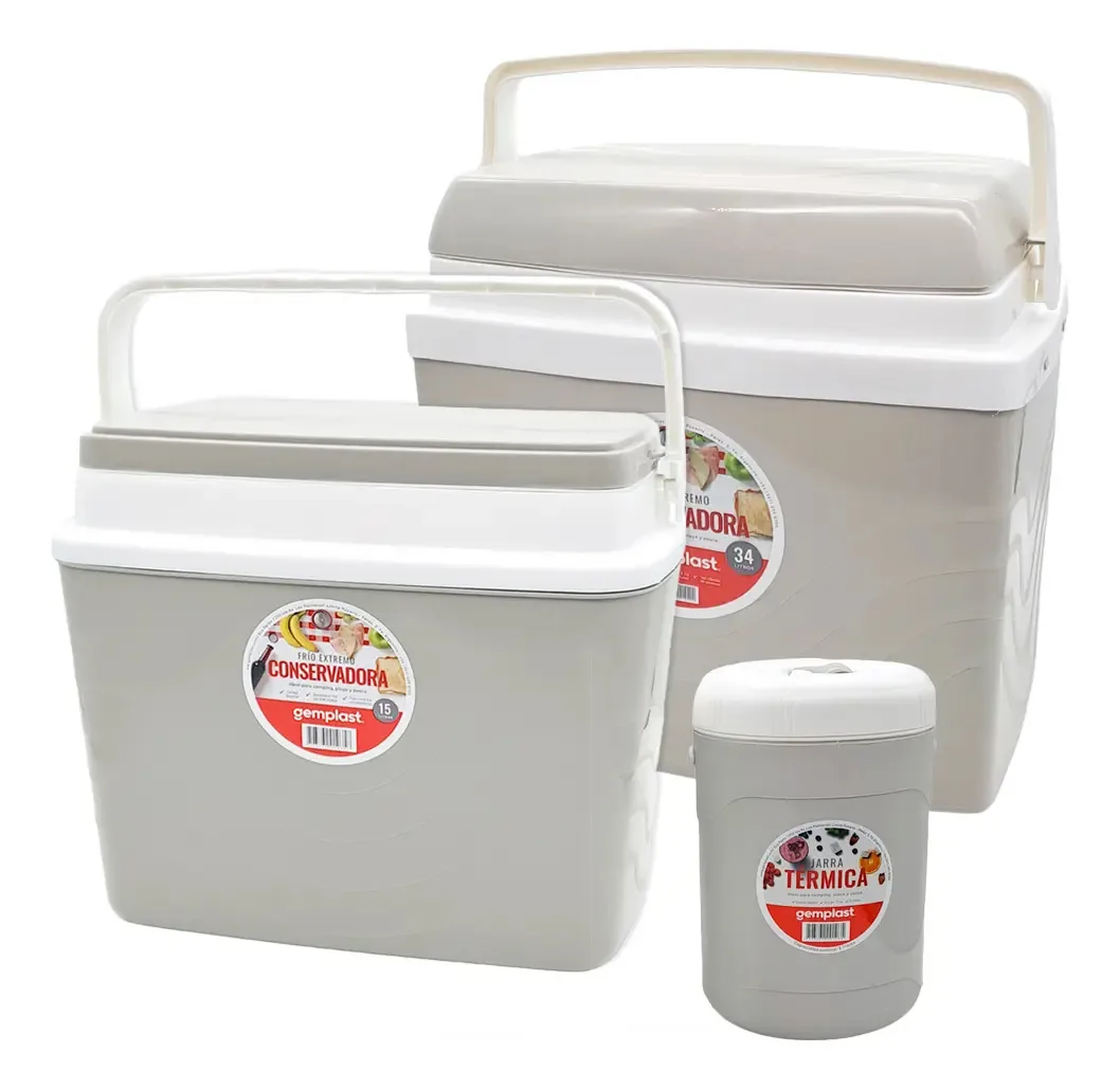 Conjunto conservador de garrafas térmicas de 34l + 15l + 3l Gemplast Hsk Color Greige