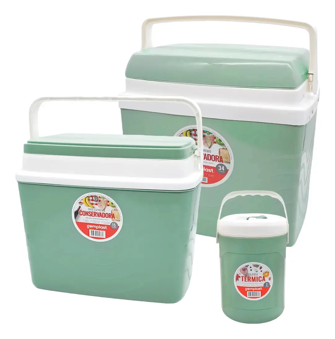Conjunto conservador de garrafas térmicas de 34l + 15l + 3l Gemplast Hsk Olive Green Color