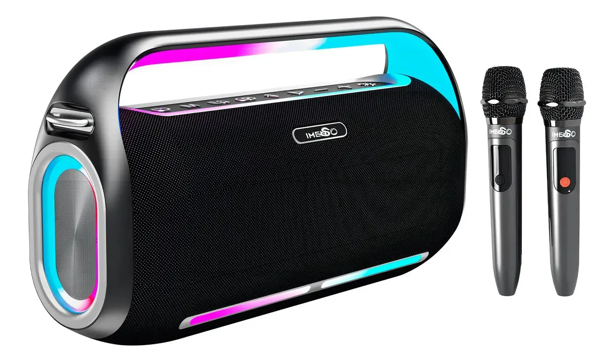 Caixa de Som Portátil Bluetooth Imenso IMX-41 de 150W com Microfones e LED