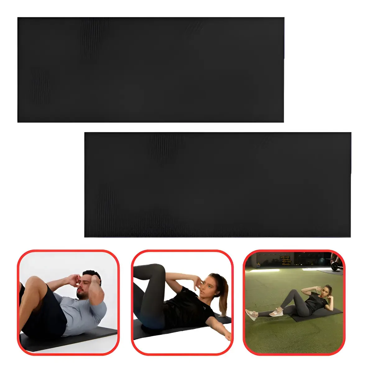 Tapete Eva Antiderrapante Fitcenter Preto 100x50x1cm Kit 2 p/ Yoga Pilates