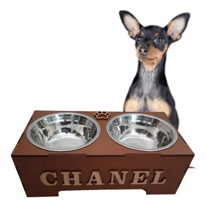 Comedouro Elevado Caes Da Raça Pinscher Pote Ração Inox Pet Cor Marrom