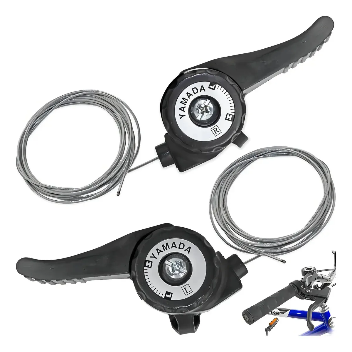 Alavanca de Marcha Bicicleta Yamada Nylon 18v 21v com Cabos Aço