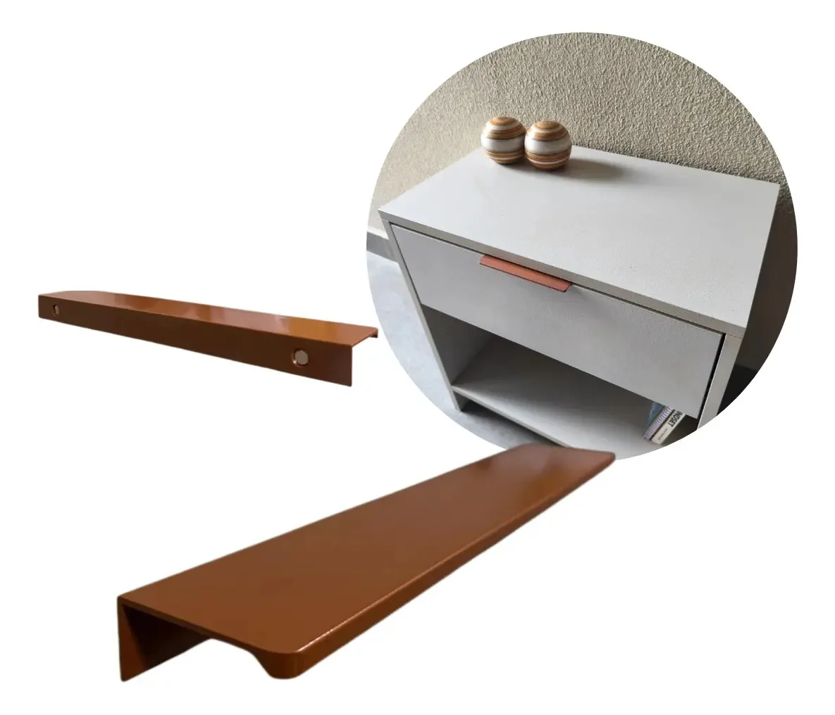5x Puxadores Smart Shop Móveis 25cm Slim Armário Portas Cor Cobre Pintura Eletrostática A Pó