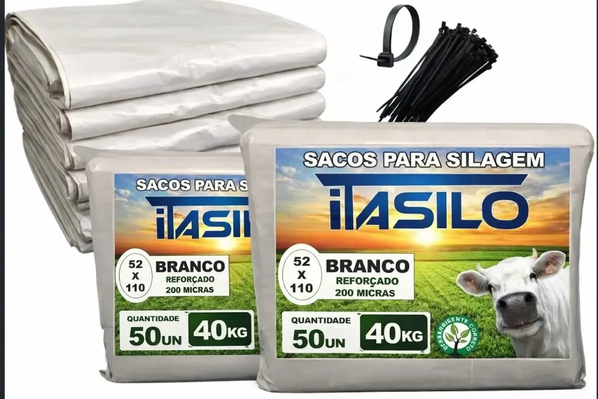 Saco Para Silagem 52x110 Branco 200 Micras Kit 100 Un