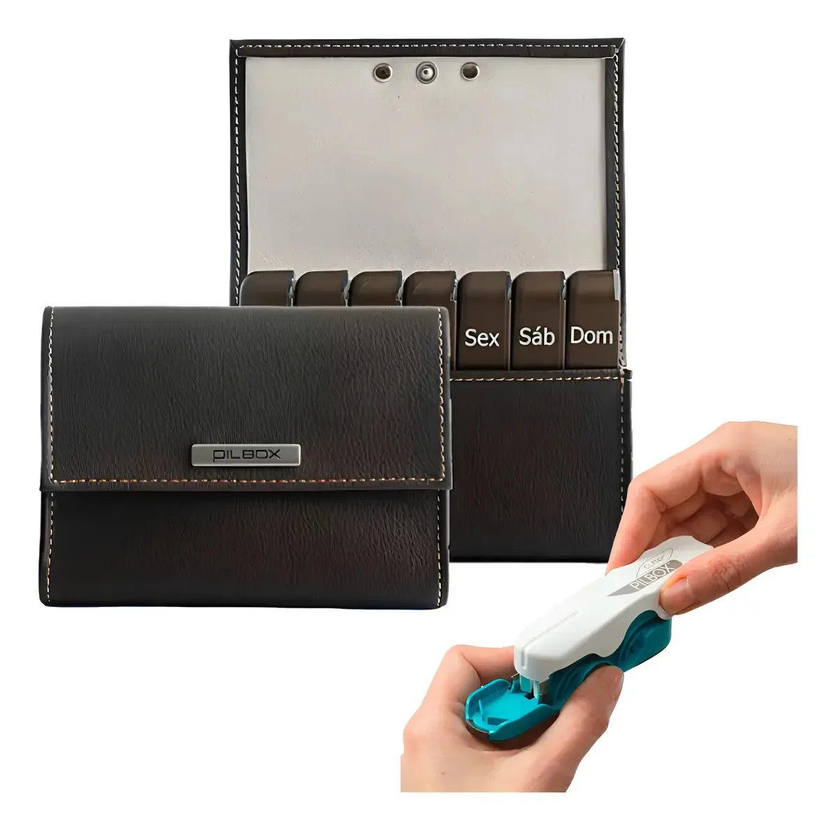 Porta Cápsulas Semanal Liberty Mais Cortador Comprimidos Cor Chocolate