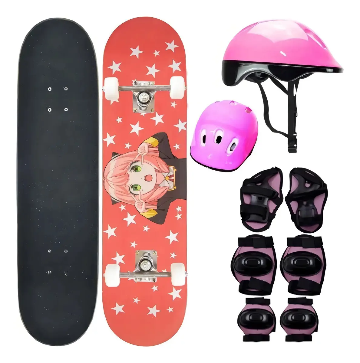 Skate Feminino Menina Anime Annie Lol Kit Capacete Proteção