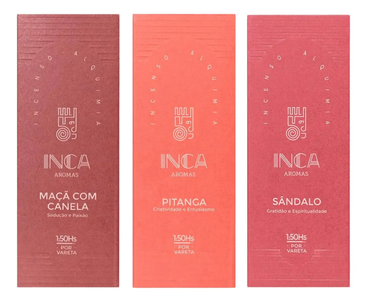 Kit 3 Incensos Inca Maçã Canela Sândalo Pitanga Varetas 110min