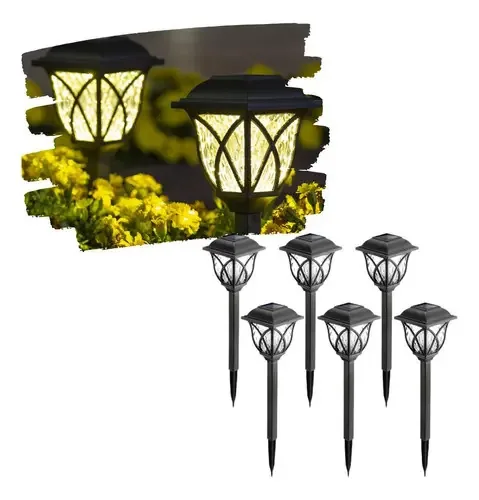 Kit 6 Luminárias Espeto Estaca Colonial Mini Poste Solar Sem
