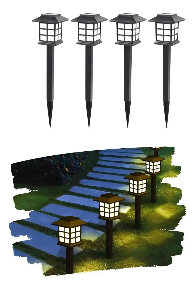 Kit 4 Luminárias Espeto Estaca Solar Oriental Casinha Luz