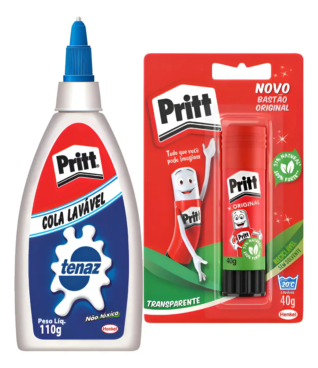 Cola Branca Tenaz Escolar 110g + Cola Em Bastão 40g Pritt