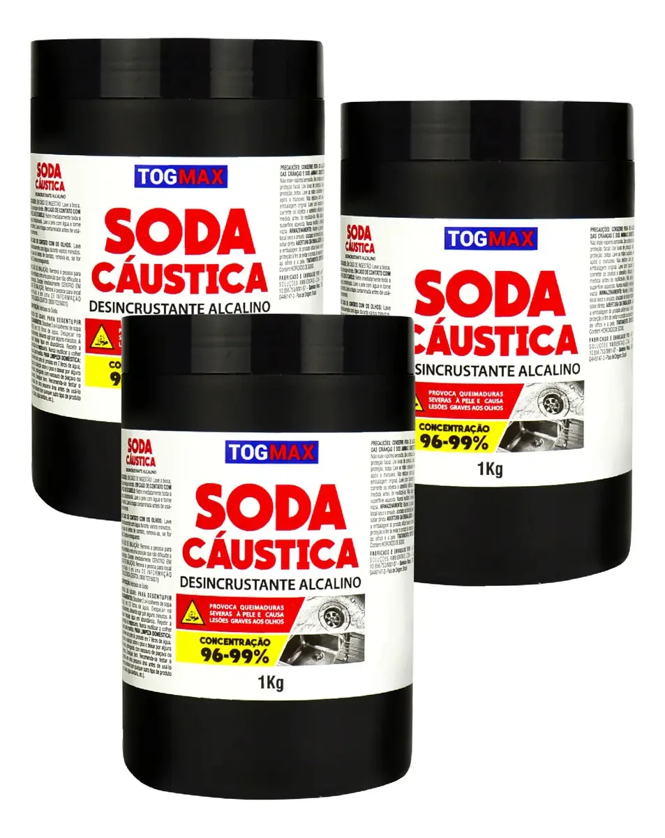 Kit 3 Soda Cáustica Desentupir Encanamento E Fazer Sabão 3kg